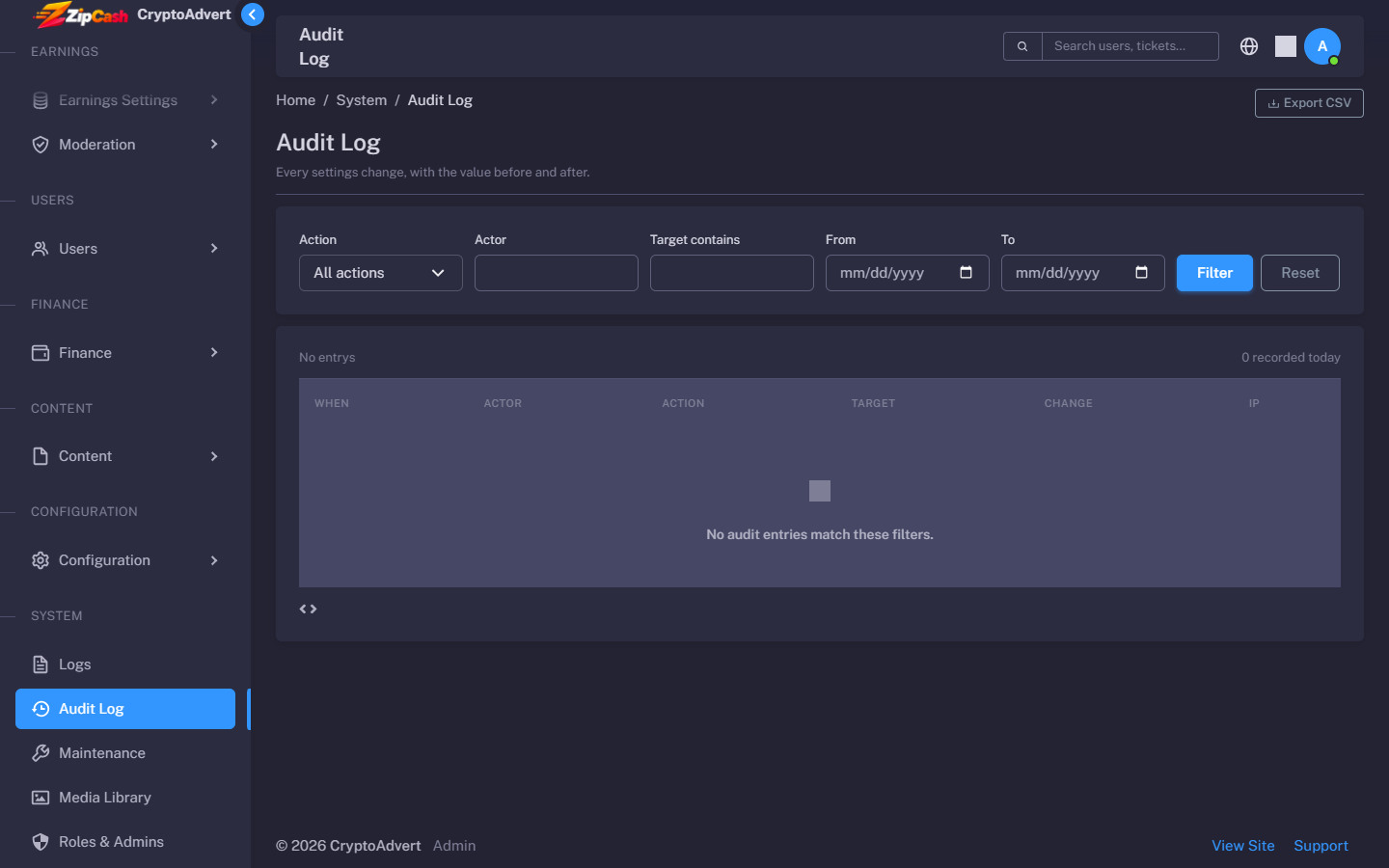 Audit log