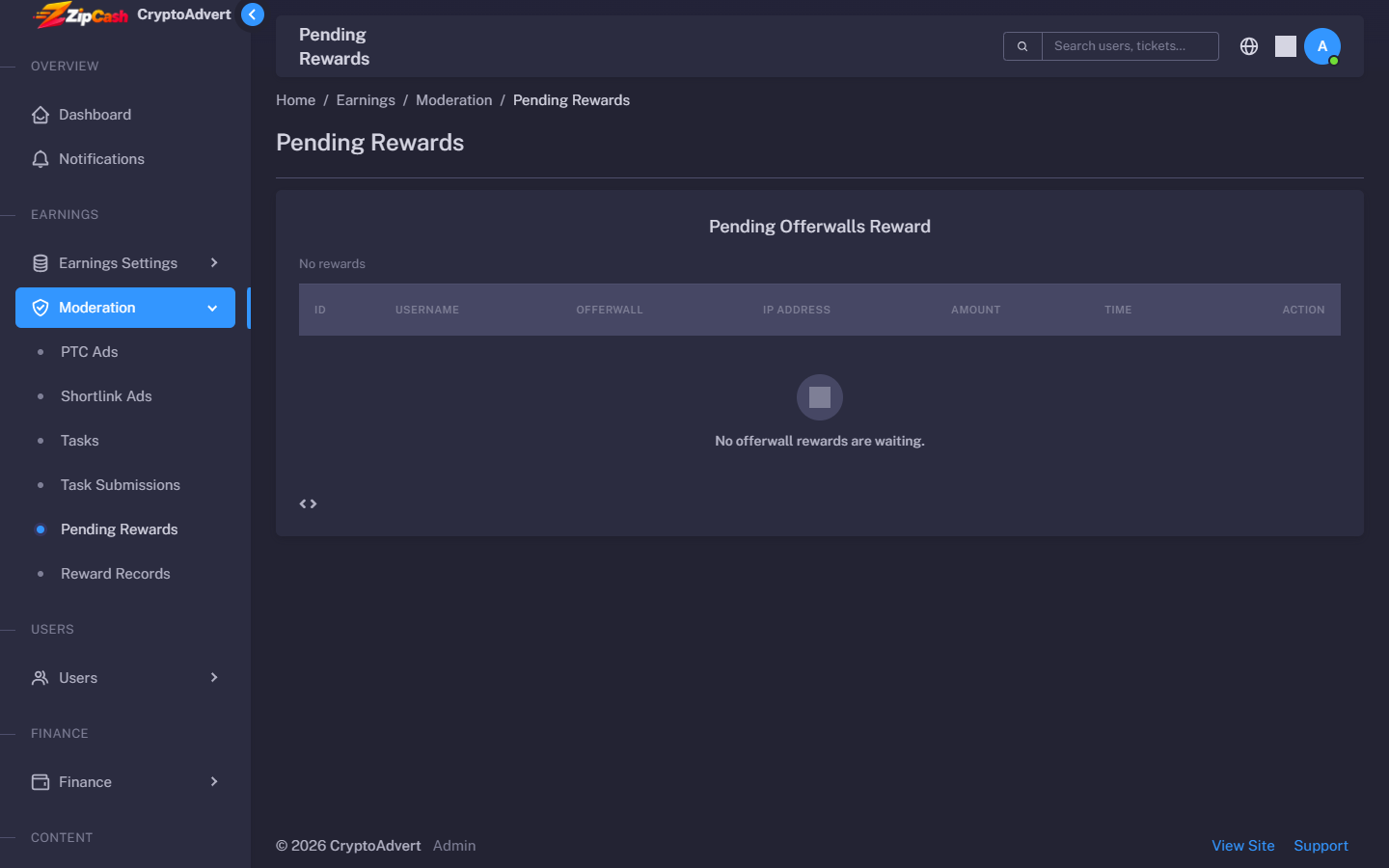 Pending rewards