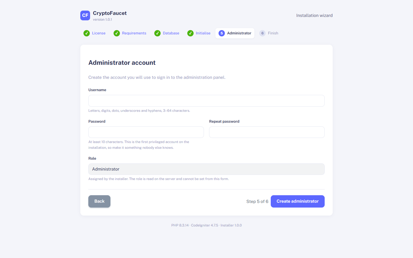 Admin account