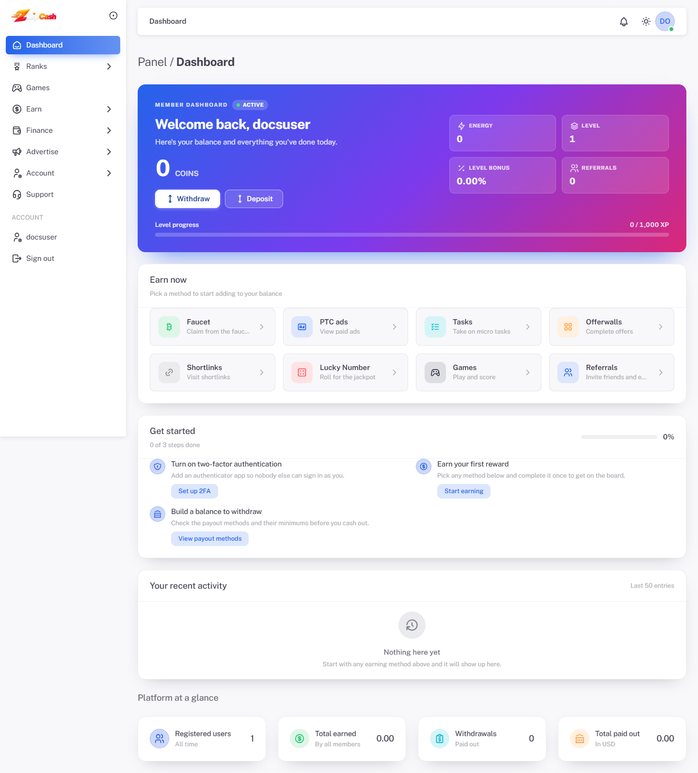 Member dashboard