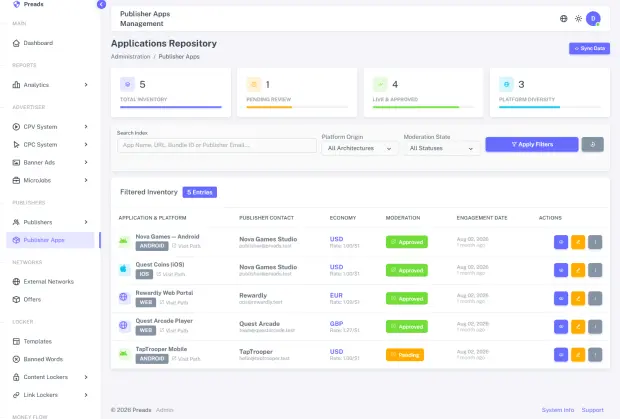 Admin publisher applications