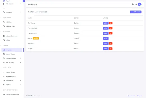 Content locker templates