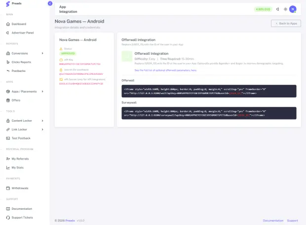 App integration and credentials