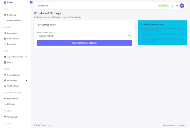 Withdrawal settings