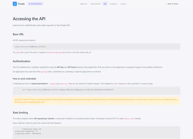 API documentation page