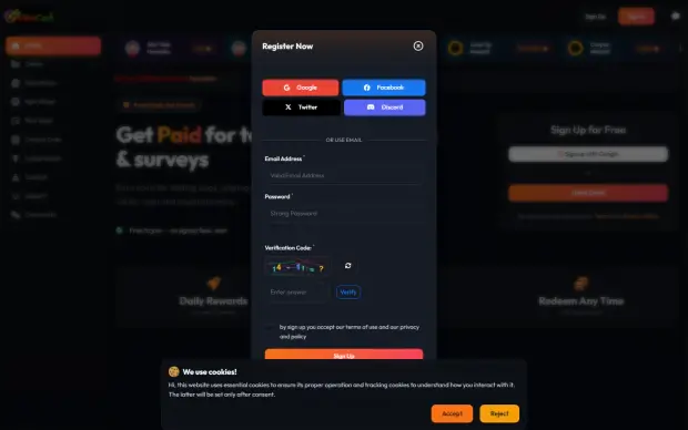 Registration with social login and captcha