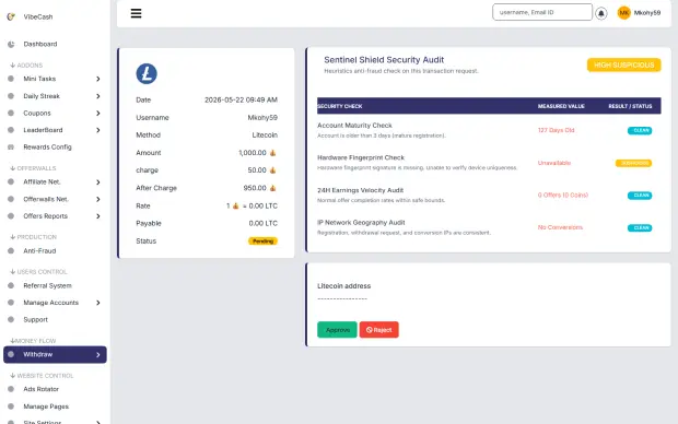 Withdrawal audit panel