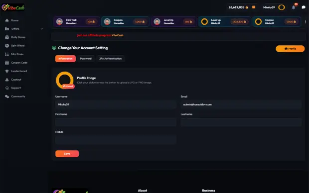 Profile and settings
