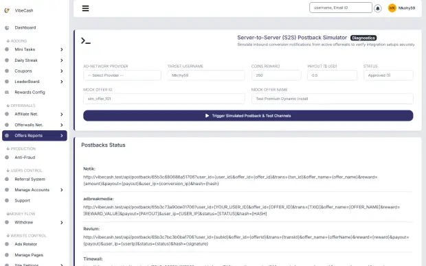 Postback URL templates and simulator