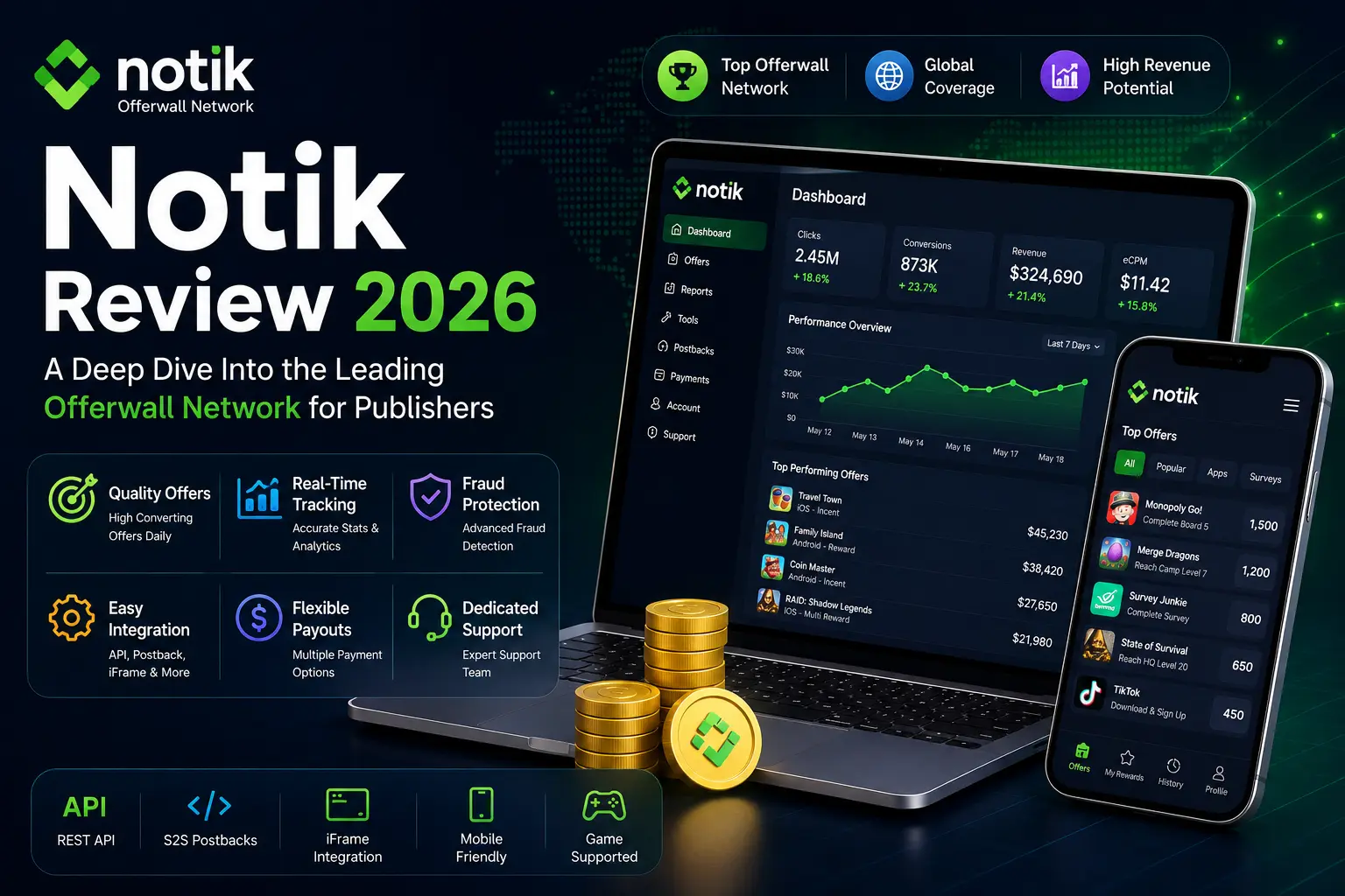 Notik Review 2026: Offerwall API, SDK, Postbacks, Payouts & Integration Guide