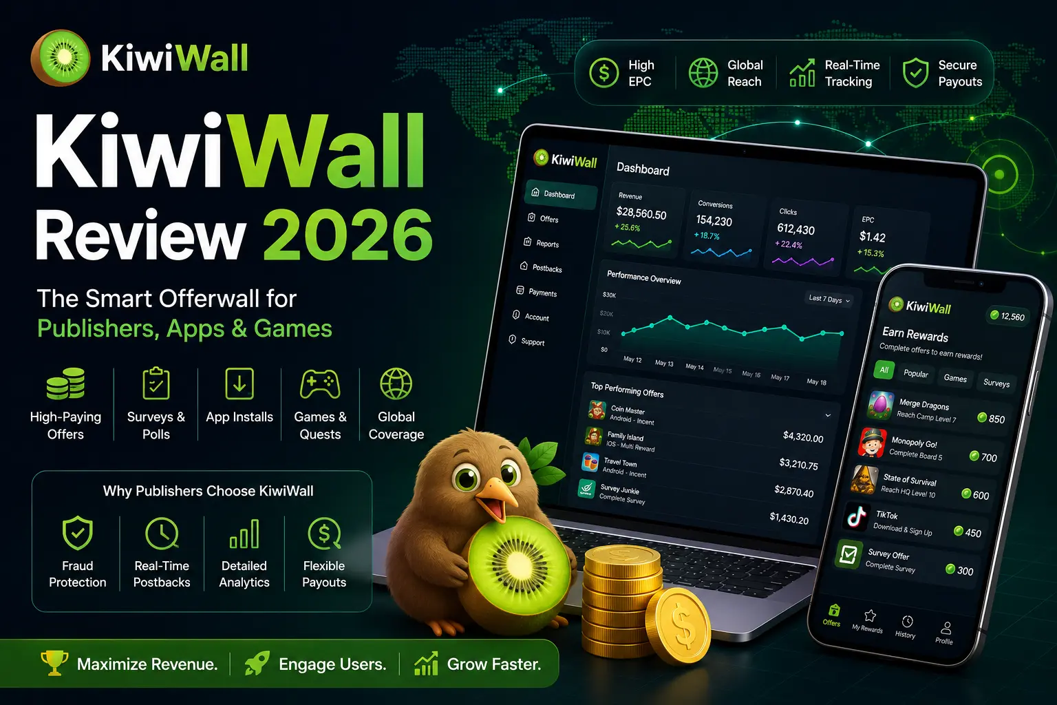 KiwiWall Review 2026: Features, API, iFrame, Postbacks, Offers, Payouts & Integration