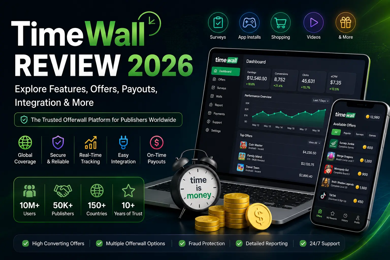 TimeWall Review 2026: Features, API, Postbacks, Offers, Payouts & Integration