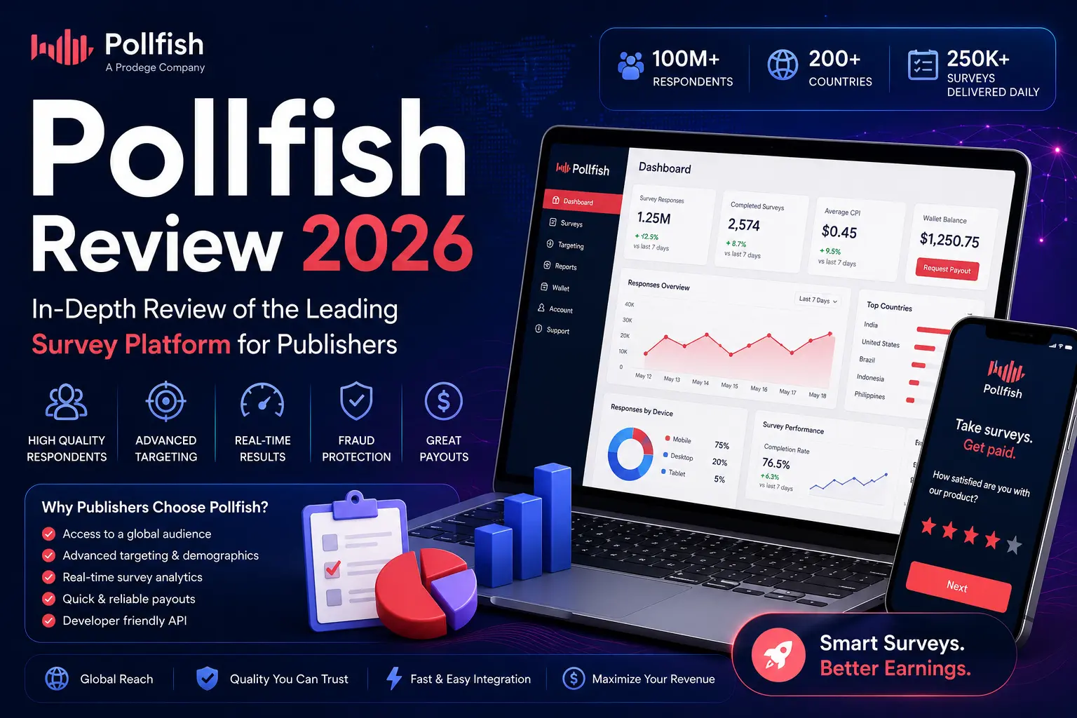 Pollfish Review 2026: Features, Survey Inventory, SDK, API, Offerwall, Postbacks & Publisher Monetization