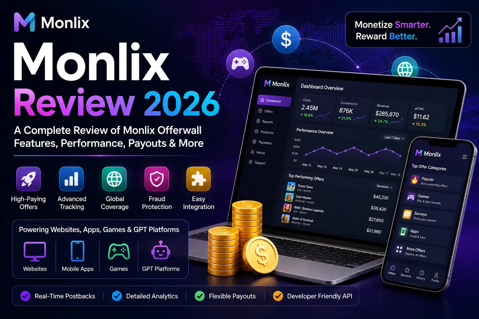 Monlix Review 2026: Offerwall, API, Postbacks, Surveys, SDKs, Payouts & Integration